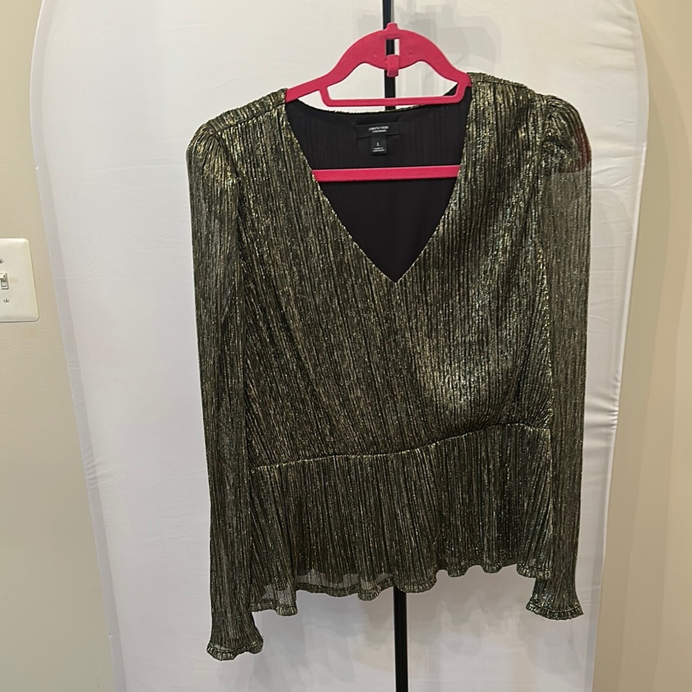 Green Puff Sleeve Peplum Blouse